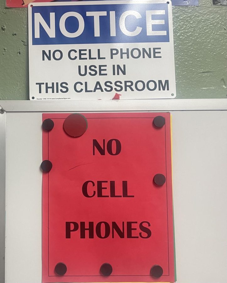 No cell phone use within classrooms poster.