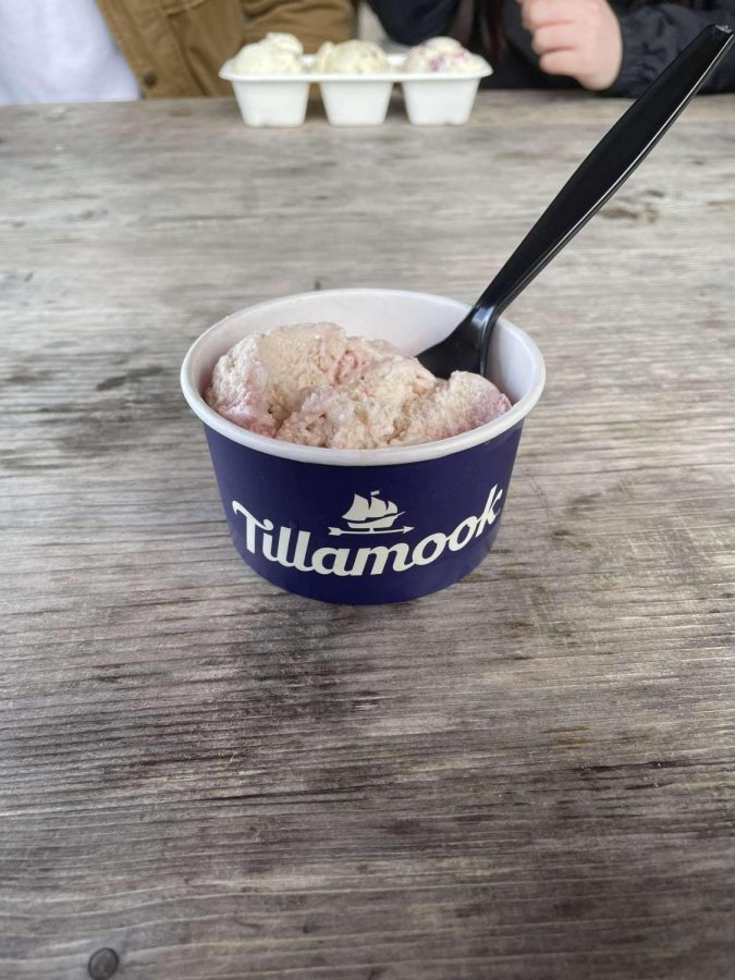 Student enjoying ice cream in Tillamook