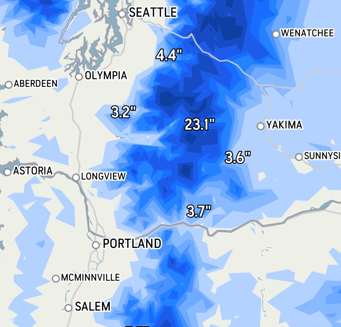 Snow Radar for total snow accumulation today