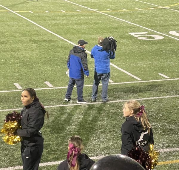 Fox 12 News crew at the Prairie vs Evergreen Football game.