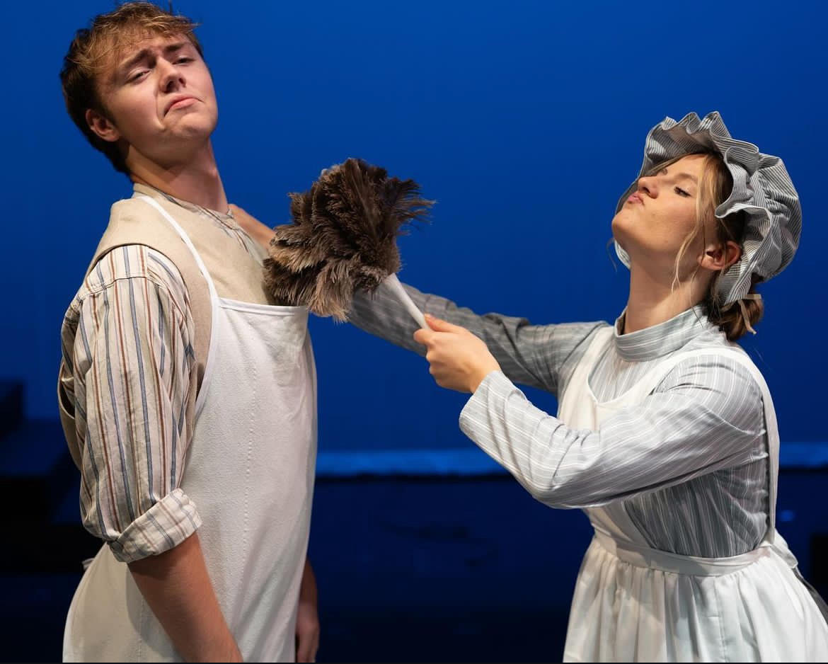 Seniors Campbell Mackey, and Ruth Sprenger, who have been acting together for three years now, run through a scene in this year's Fall production of 'Mary Poppins'.