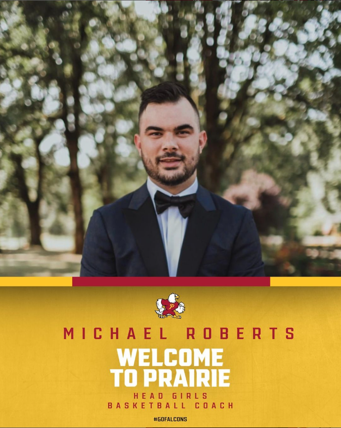 Introduction post from the Prairie Athletics Instagram for Michael Roberts.