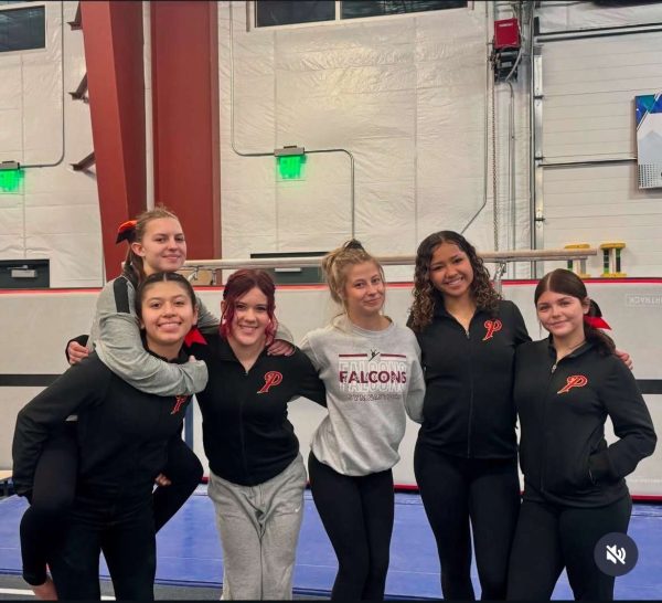 Gymnastics team posing after first meet.