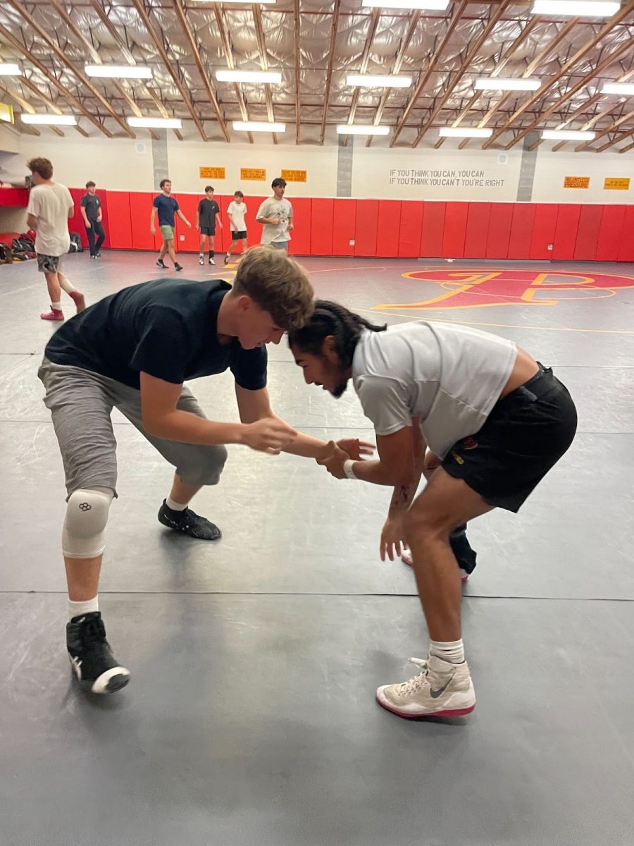 Prairie Captains Brody Wiard and Tommie Vick drill together during practice as they prepare for the 2025-26 season.
