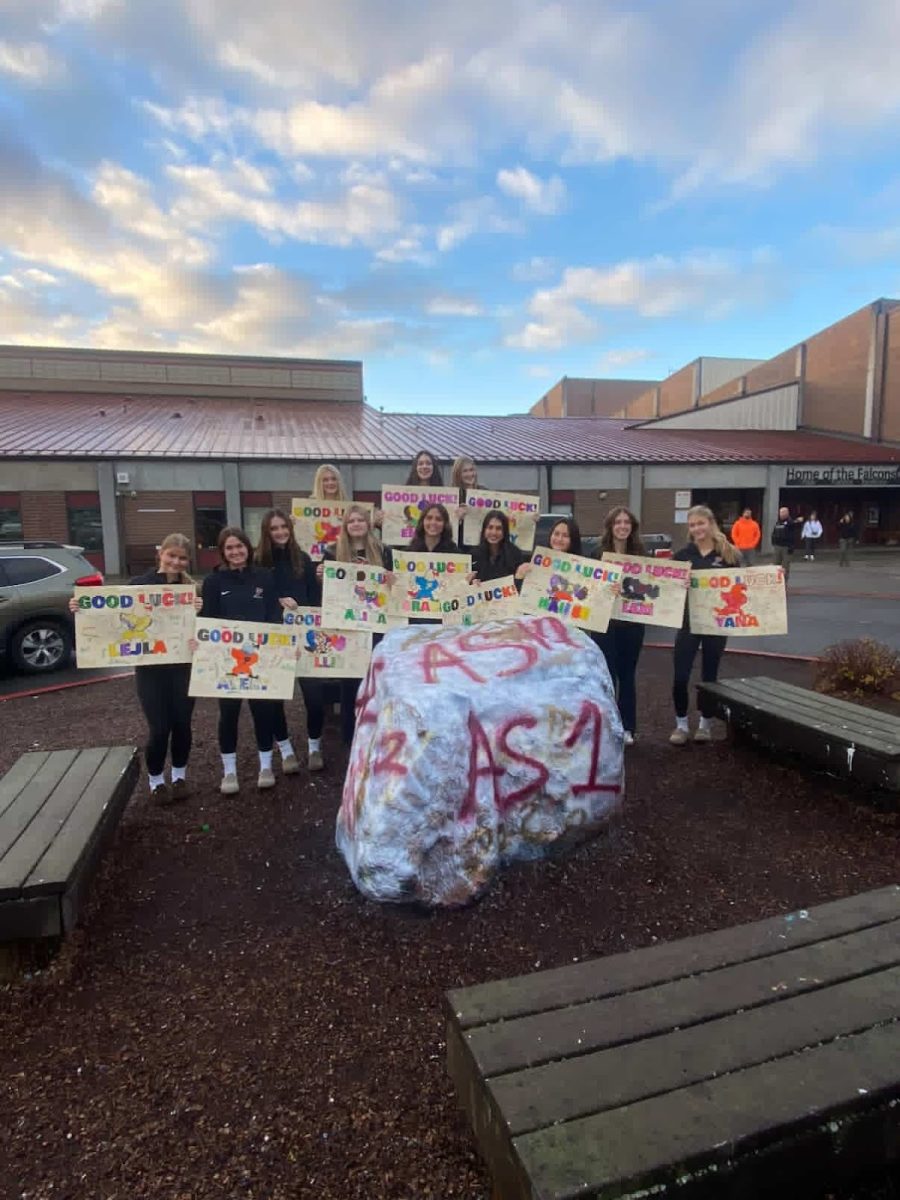 Prairie girls volleyball team lines up by 
the rock after their State sendoff on 
Thursday, November 20th ready to take 
on what State has to offer succeeding           their District Title win.
