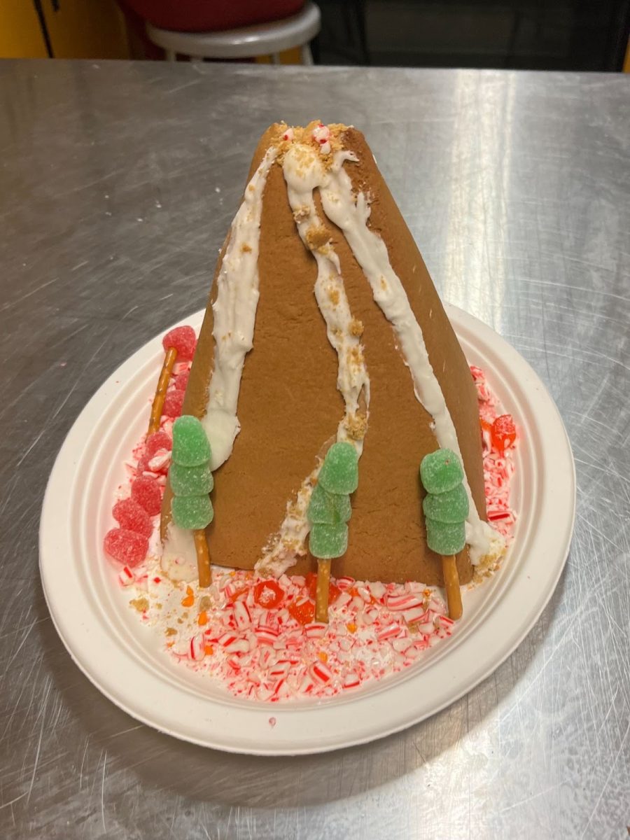 Students Kbreelyn Karuo and Yadier Hernandez volcano inspired gingerbread house.