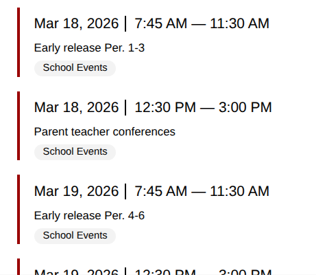 Schedule and time for the conferences held next week.
