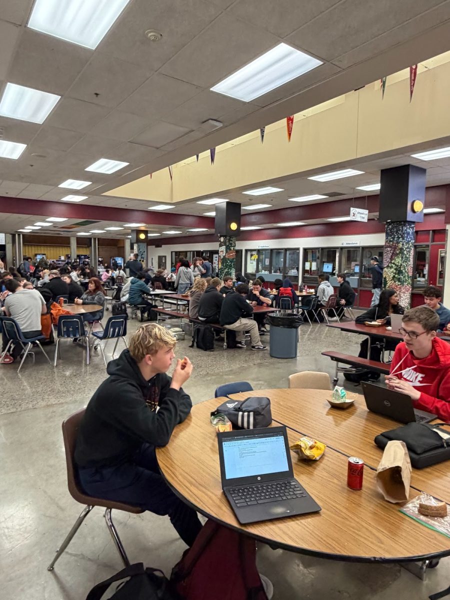 Prairie high schools lunch room, mixed of all grades
