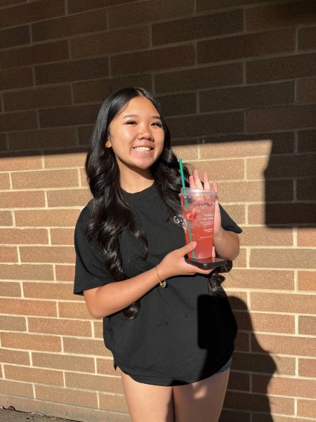 Sophia Khut enjoys a starbuck´s strawberry acai refresher for the start of her school day! 
